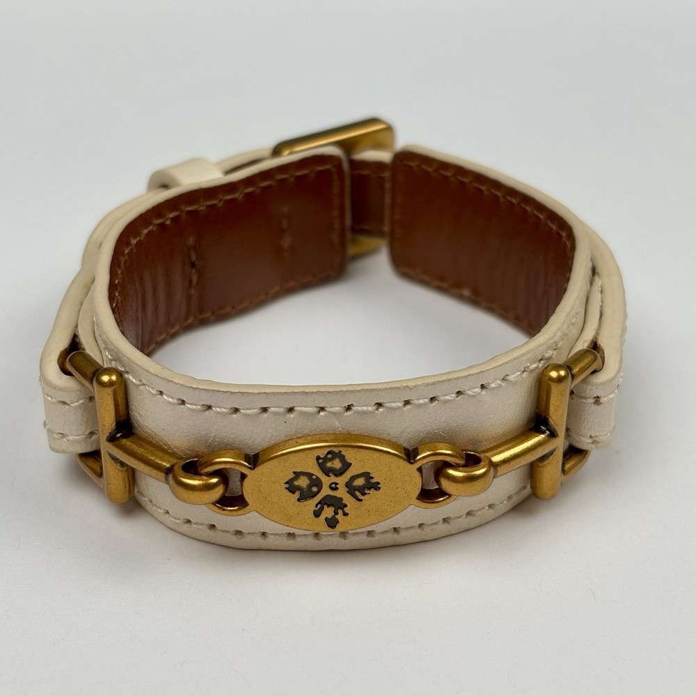 Patricia Nash Delphine Riding Bit Leather Bracelet White With Gold Tone